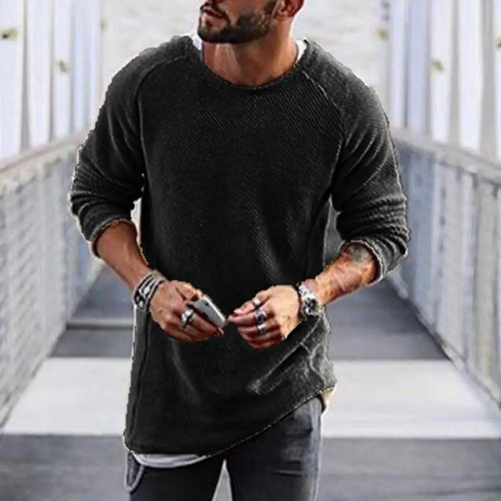 

2022 New Men Casual Solid Color Sweater Knitwear O Neck Long Sleeve Shirt Pullover Top