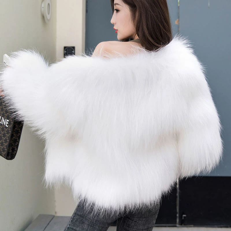 Faux Fox Fur Knitted Fur Coat Women's Winter Warm Plush Jacket Faux Mink Fluffy Long Sleeves Parkas Fashion Faux Fur Teddy Coat
