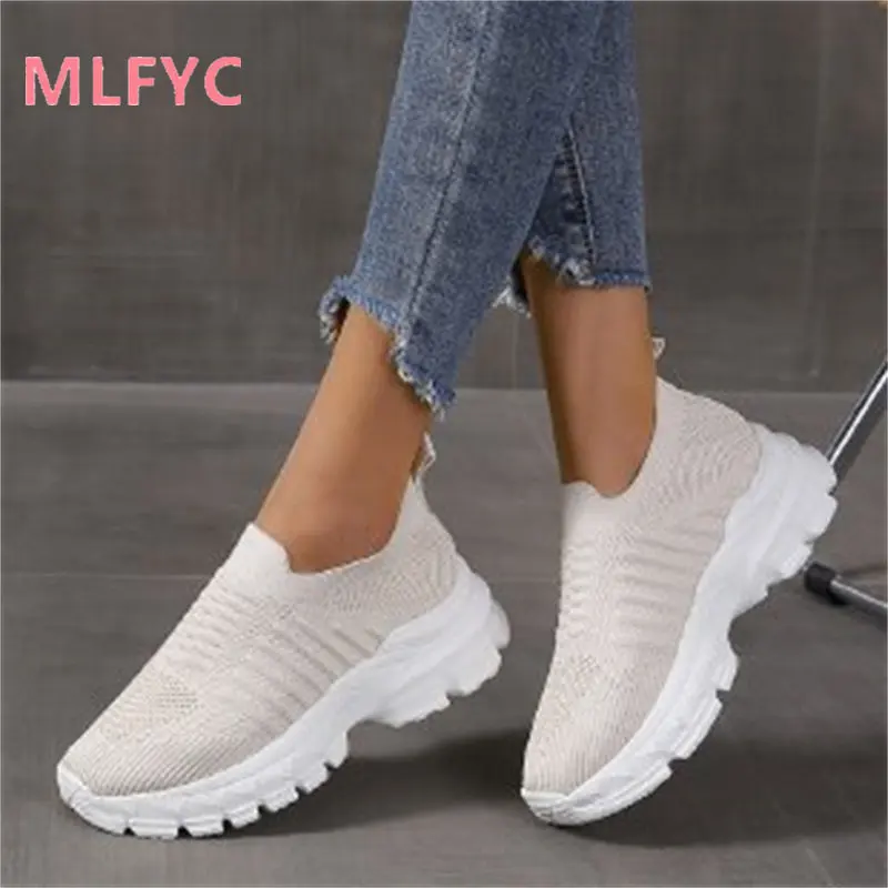 

Large knitted mesh breathable single shoe female new low-top thick sole sneakers women's shoes