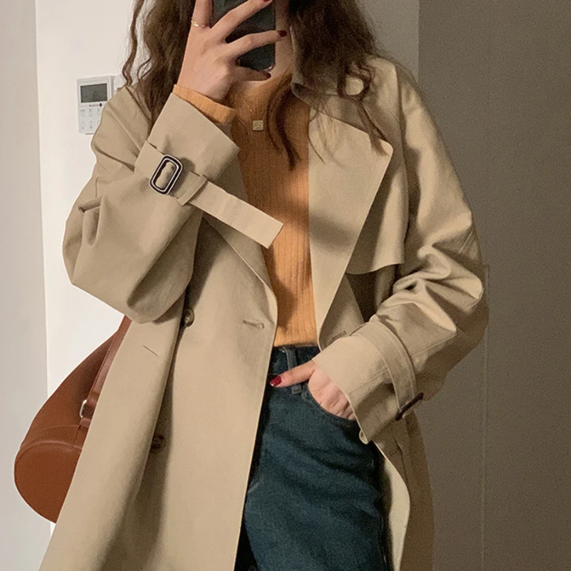 

KMETRAM Women's Trench Coat Spring Autumn Fashion Khaki Trench Coat for Women Double Breasted Jacket Female Windbreaker Coats Lq