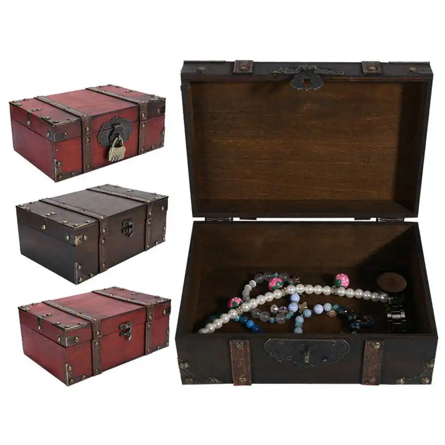 Vintage Large Capacity Wooden Jewelry Storage Box Decorative Treasure Lockable Necklace Earring Ring Women Gifts | Украшения и