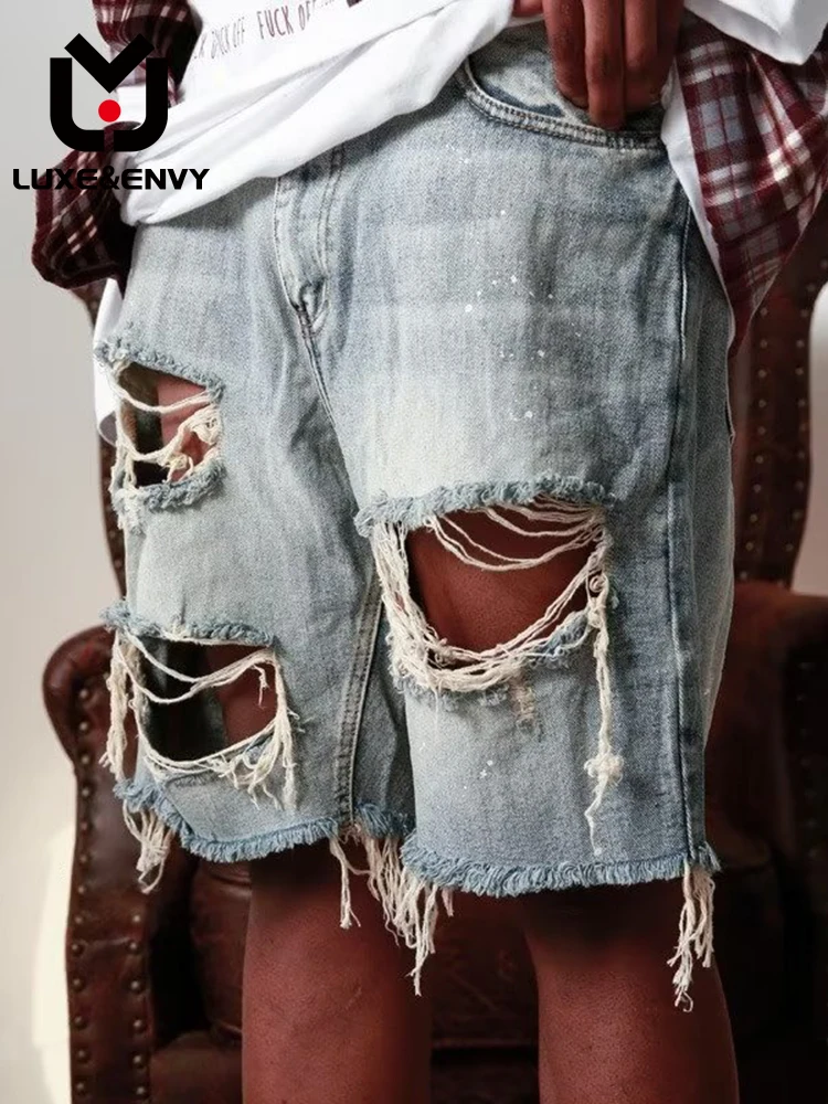 

Роскошные & ENVY тонкие уличные джинсы мужские винтажные рваные брюки с необработанным краем пантонные брюки брызговая ткань шорты весна-осень 2023 Новинка