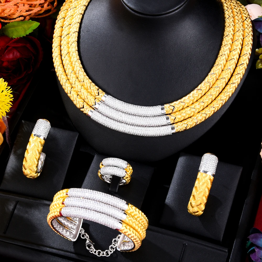 

Missvikki Luxury Gorgeous Three Layers Necklace Earrings Bangle Ring Set Jewelry Sets For Women Wedding Jewelry Trendy HOT New