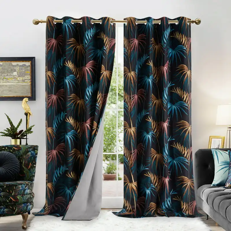 

Charm Grommet Blackout Curtains for Bedroom Living Room Palm Tree Leaves Drapess, 52W x 84L inch, Set of 2 Panels
