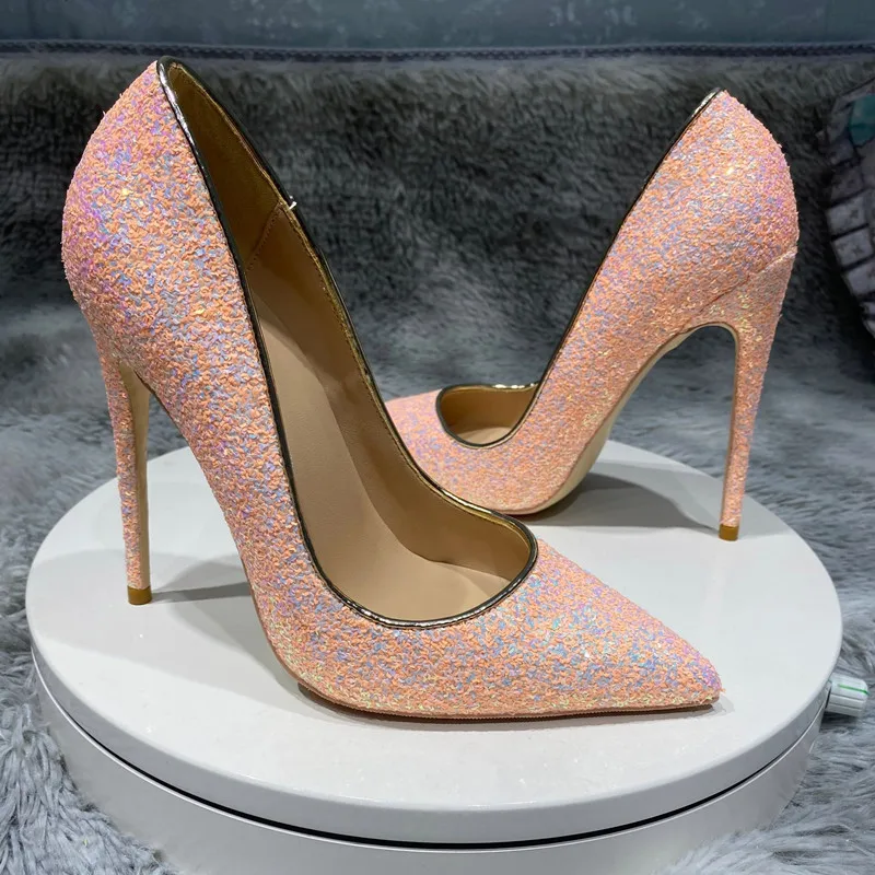 

2022 New Rhinestone High Heels Cinderella Shoes Women Pumps Pointed toe Woman Crystal Wedding Shoes 8cm 10cm 12cm heel big size