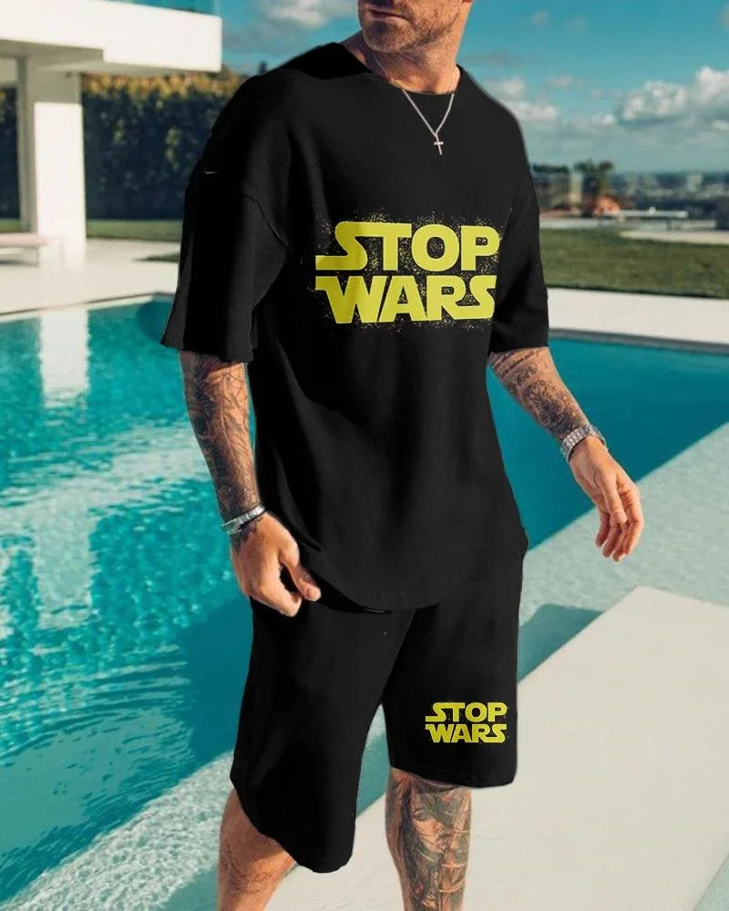 New Men's Tracksuit Suit 2 Piece Sets Fashion Short Sleeve T-shirt  Loose Streetwear Summer Outfits Casual Men Clothing  6XL