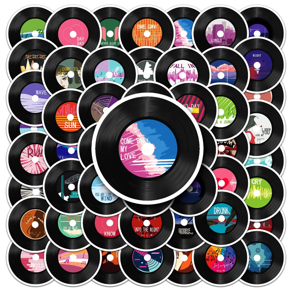 10/50PCS Retro Vinyl Records Stickers Decal DIY Sticker Aesthetic Disco Rock And Roll Music Studio Party Decorations