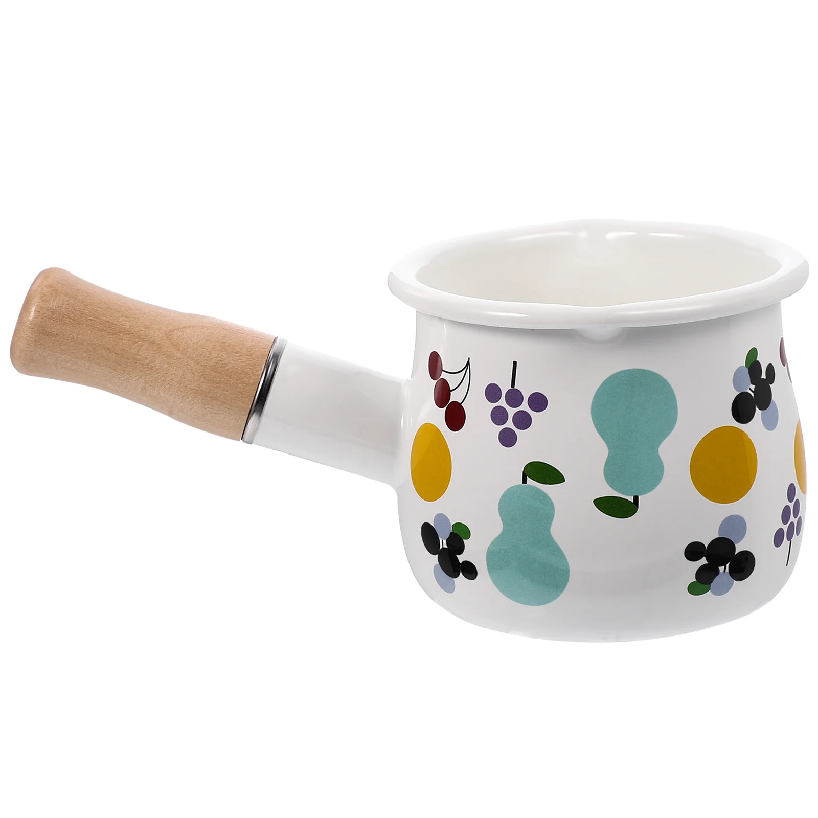 

Enamel Milk Pot Baby Pan Japanese Style Assist Food Mini Sauce Pots Ceramics Infant Supply Wood Handle Handled Cooker