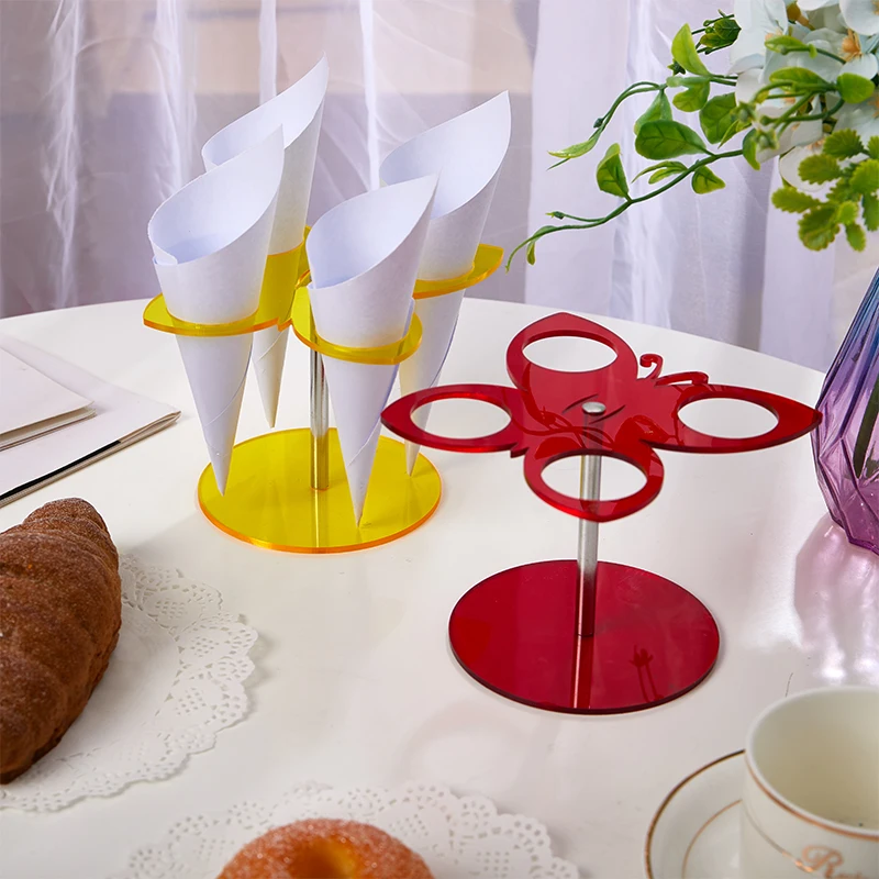 4 Holes Cone Holder Stand Ice Cream Display Rack Sushi Roll 