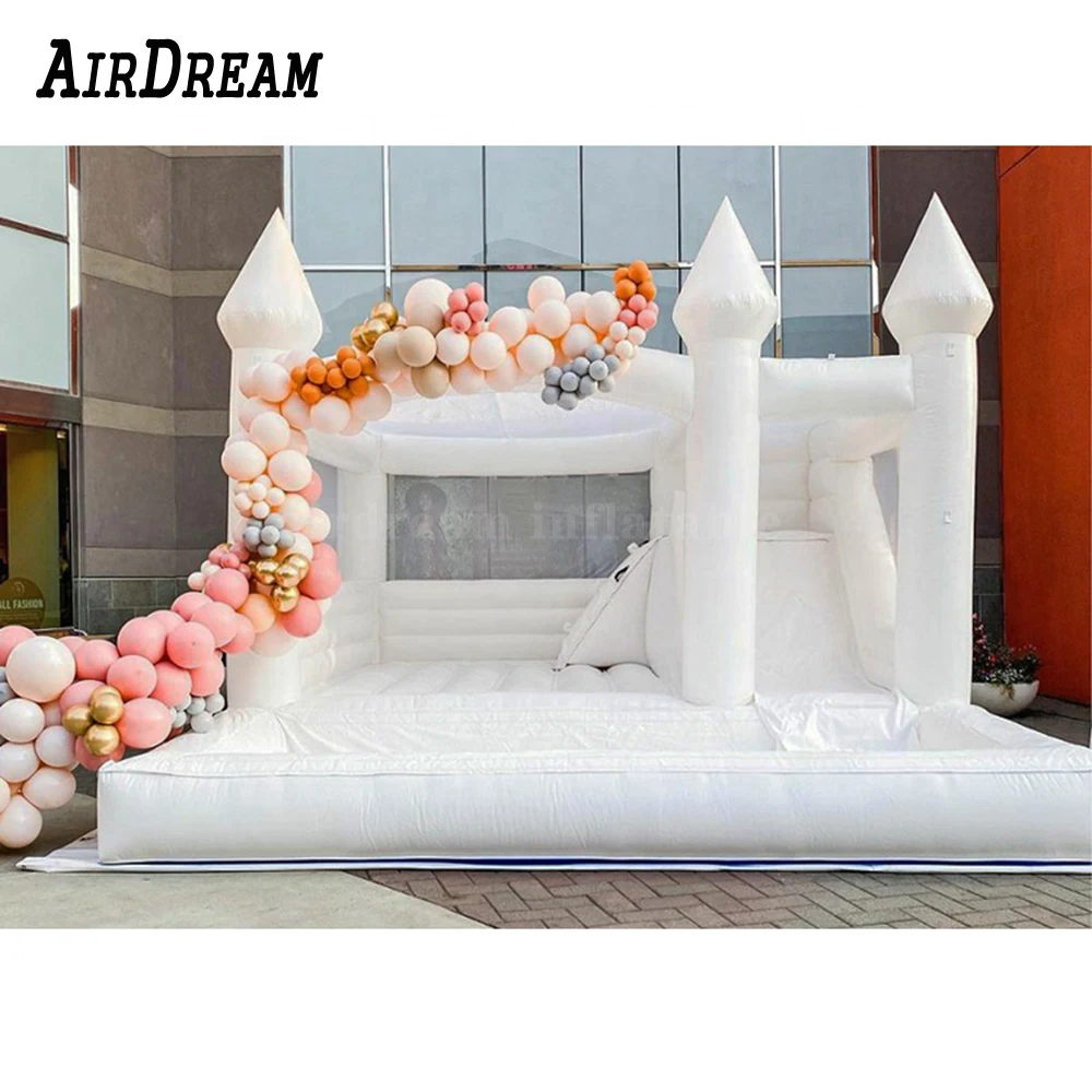 

White Bounce House With Slide Bouncy Castle Combo wedding jumper Bouncer Moonwalks jumping For Kids Commercial Kids audits