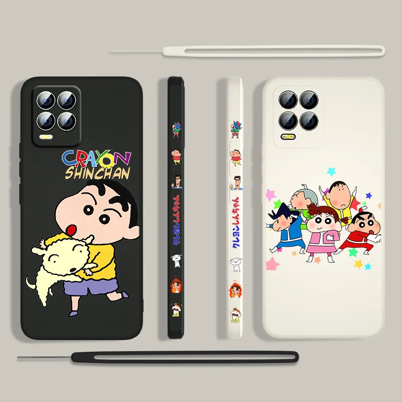 

Cute Anime Shin Chan For OPPO Realme 50i 50A 9i 8i 8 6 Pro Find X3 Lite NEO GT Master A9 2020 Liquid Left Rope Phone Case Cover