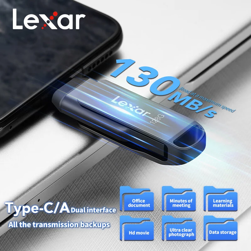 Фото Lexar D400 Металлический USB 3.1 Pen Drive 2-в-1 Type-C USB A флэш-накопитель 32 ГБ 64 ГБ 128 ГБ 256 ГБ Макс. 130 Мбит/с Флэш-накопитель для телефона ПК №3