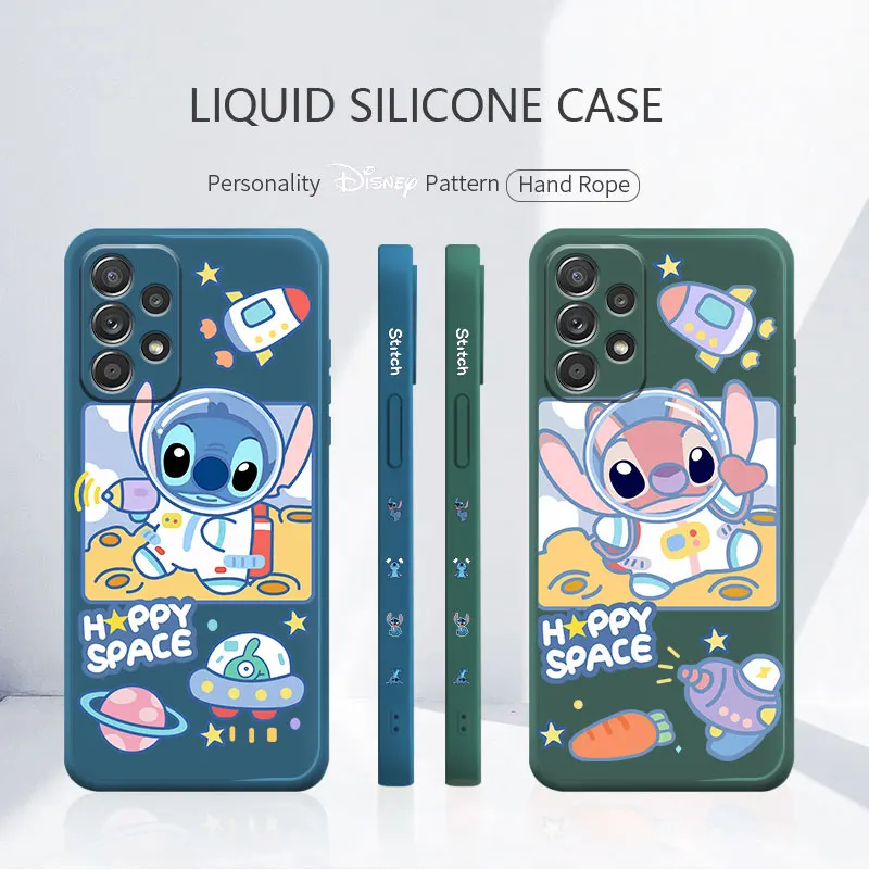 

Cell Liquid Funda Case for Samsung Galaxy A52 A12 A51 A71 4G 5G A21s A32 Silicone Disney Stitch Astronaut Protection Fashion