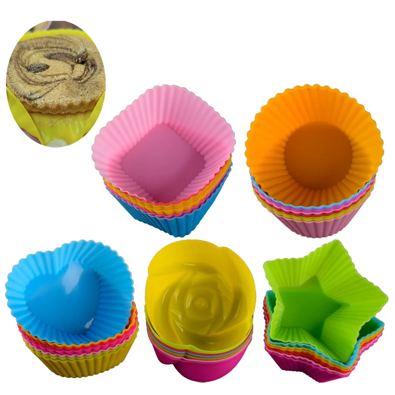 

5PCS Silicone Mold Cupcake Cake Muffin Bakeware Nonstick Heat Resistant Reusable CupCake Molds Baking Mold Party Decorations