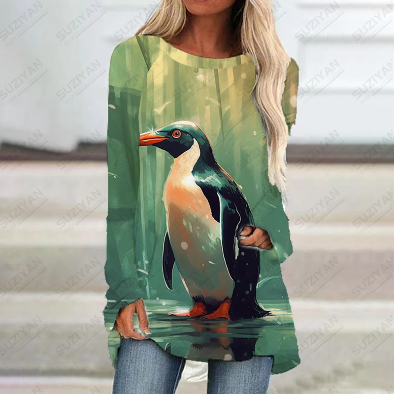 

Новинка 2023, женское платье с длинным рукавом, платье с 3D принтом тропического пингвина, женское платье с длинными рукавами, модное Трендовое женское платье с длинными рукавами