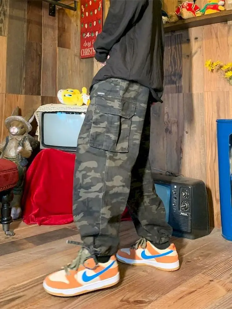 

Camouflage Overalls Men's Tide Brand Trend Straight Pants Street Hip-hop Loose Couple Wide-leg Sports Casual Pants Streetwear