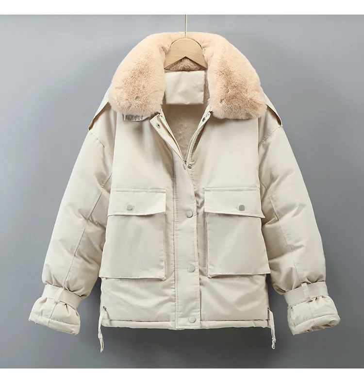 2023 women's casual winter fur white duck down coat casual loose ladies parker short jacket ladies warm loose snow jacket women