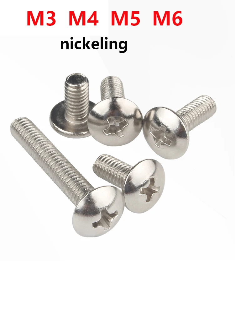 

M3 M4 M5 M6 Nickel Plated Large Flat Head Screw Half Round Head Umbrella Head Screw 20/50Pcs