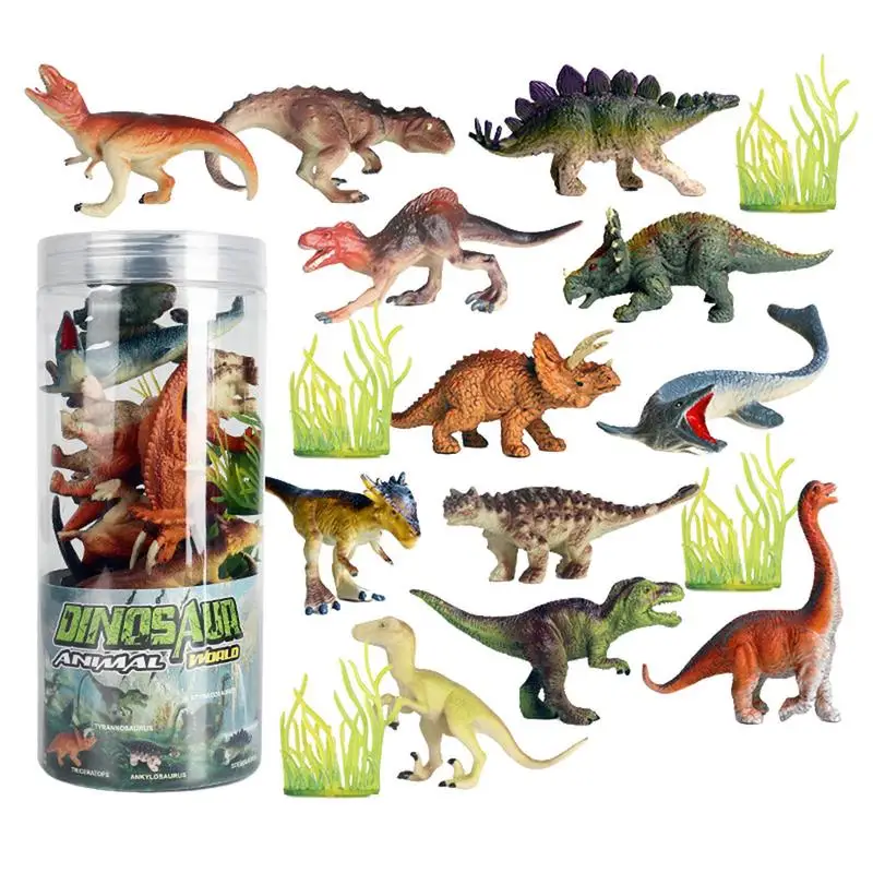 

Mini Dinosaur Figures 12 Pcs Realistic Dino Model Assorted Learning Education Toy With Grass Models Fit Easter Eggs Filler Boys