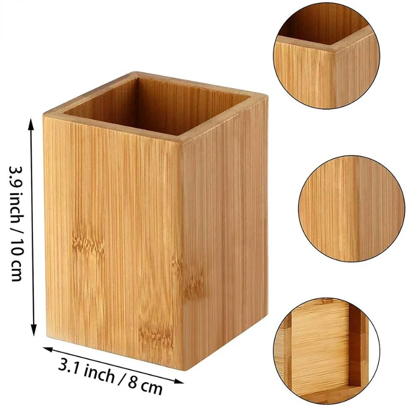 

Bamboo Pens Holder Bamboo Pen Pencil Holder Makeup Brush Storage Office Stationery Square Organizer