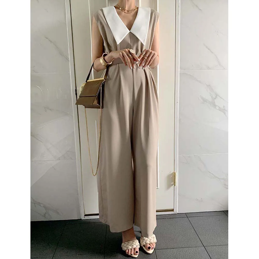 

Jumpsuit Korean Chic Style All-match Patchwork Elegant Temperament Loose Japan Korean Summer Office Lady 2022
