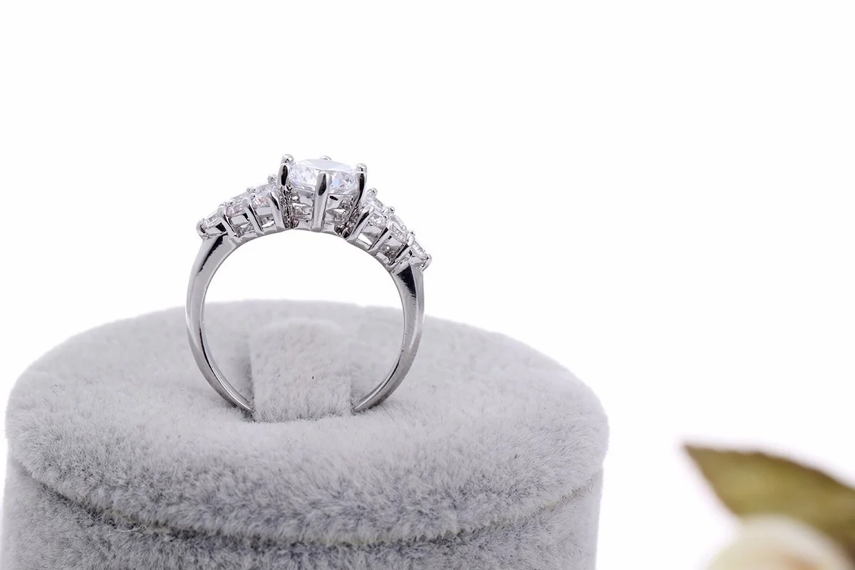 White Gold Color Cupid Cut Cubic Zircon and Double V Paved CZ Accent Engagement Wedding Rings For Women Jewelry Bijoux Bague | Украшения и