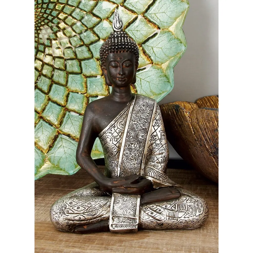 

Скульптура Будды из поликамня черного цвета 6 х8 дюймов с гравировкой и рельефом
