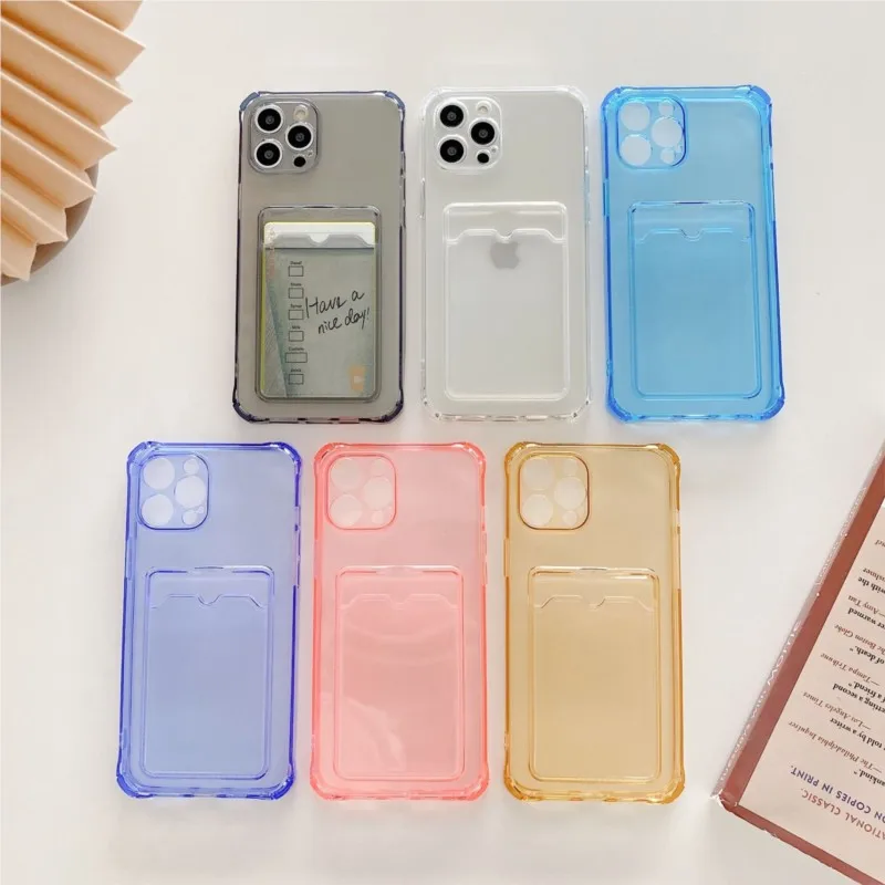 

Transparent Card Holder With Four Corner Protection for iPhone 14 13 12 11 Pro Max XS X XR 8 7 Plus Card Holder Soft Case