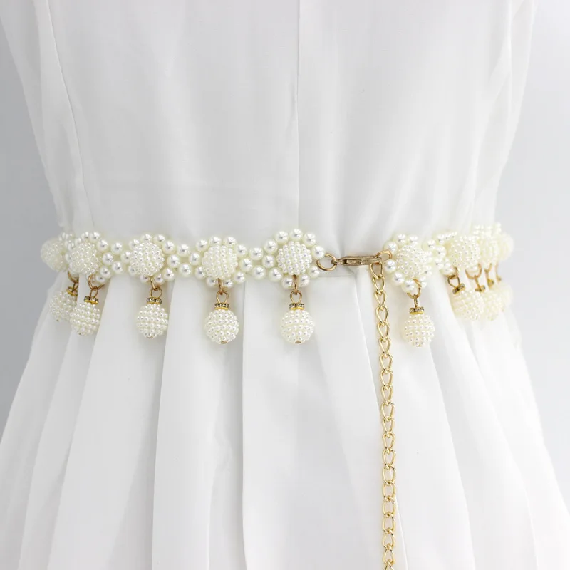 

9 style Dresses Beaded Hook Women's Waist Chain Korean Style Sweet Fashion Pearl Decorated Metal Belt Various Sizes