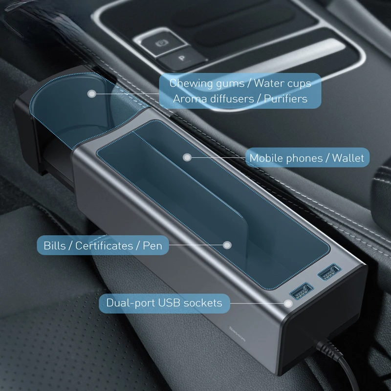 

Car Storage box Universal Car Organizer Storage Box Dual USB Charge For Pocket Organizer Wallet Cigarette Key Phone Holde