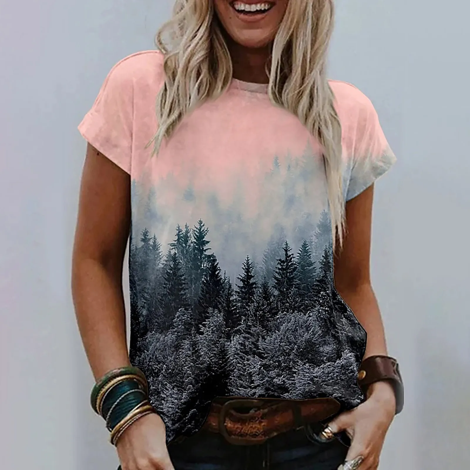 

Женская свободная летняя футболка с коротким рукавом и принтом