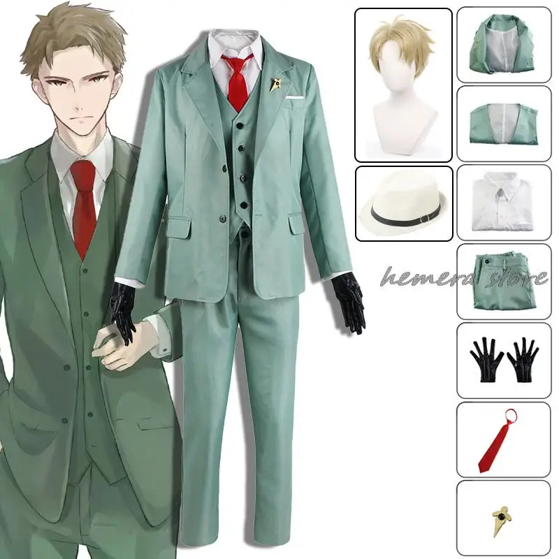 

Anime Spy X Family Loid Forger Cosplay Costume Light Green Suit Blond Wig Hat Twilight Outfit Shirt Tie Men Clothes Halloween