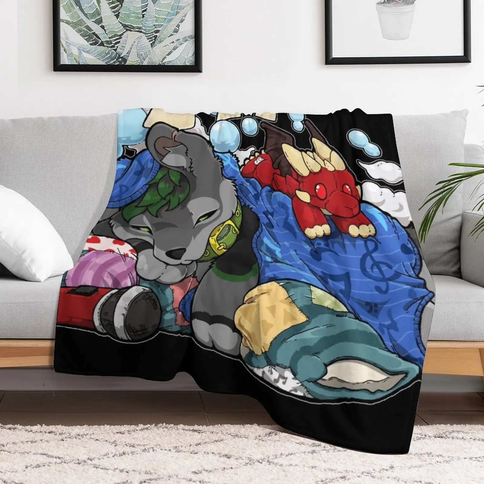 Woof Dreams (черное) Одеяло для пикника Очень большое одеяло в стиле манга