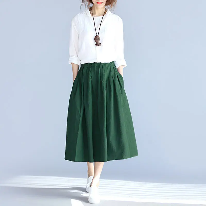 Юбка женская универсальная средней длины Модная хлопковая однотонная простая