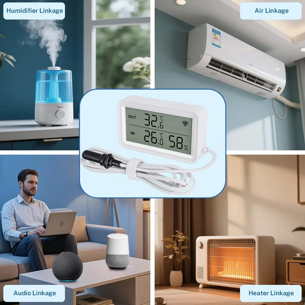 Фото Водонепроницаемый внешний датчик температуры и влажности Tuya Zigbee WiFi с ЖК-дисплеем для холодильника, аквариума, бассейна, совместимый с Alexa и Google Home №5