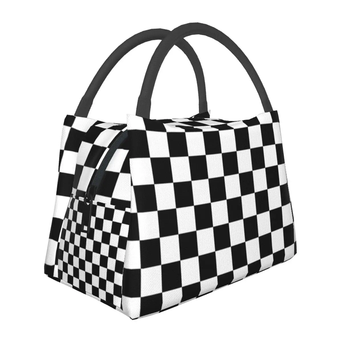 Black Checkerboard Lunch Bag Classic Black and White Checker Lunch Box Office Graphic Cooler Bag Funny Waterproof Tote Food Bags