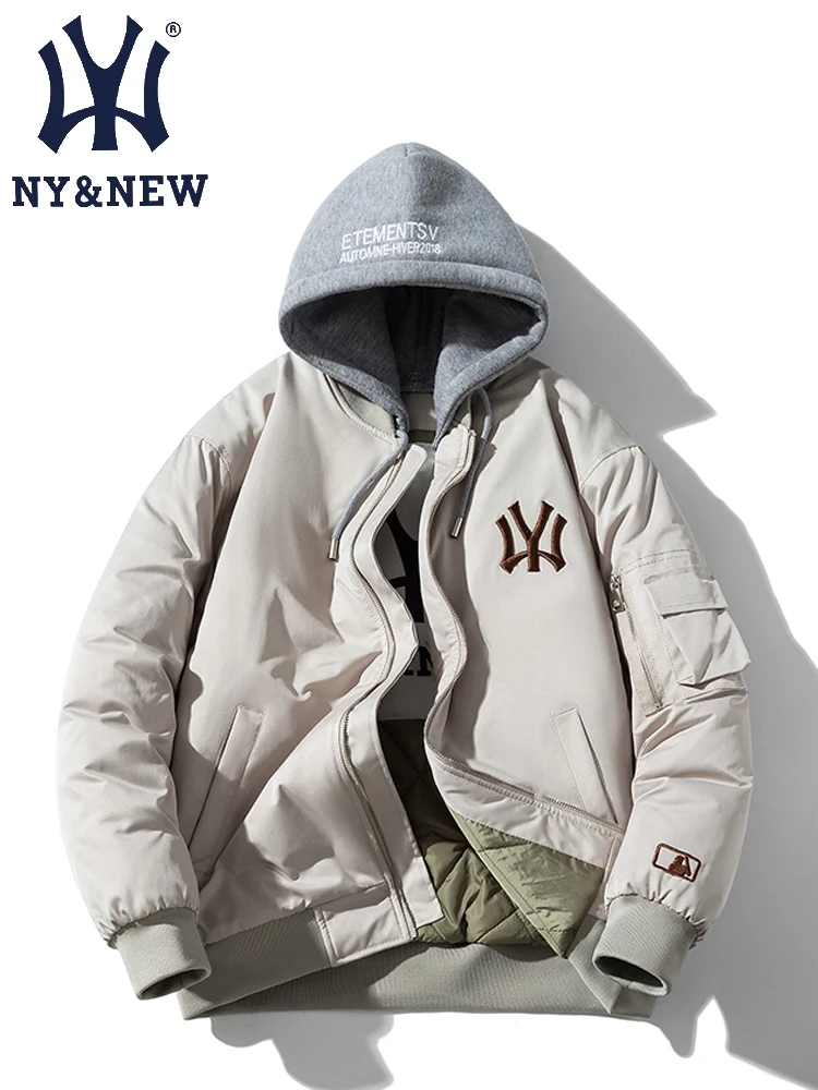 NY &amp New Outerwear Men's Autumn and Winter Hong Kong Sle Trendy Brand Embroidery Baseball Uniform Casual Bomber jacke...