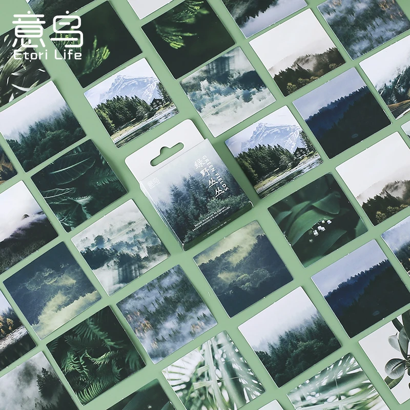 

48box Green Stickers Misty Forest Plants Simple Style Decorative Stickers Ins Landscape Material Diary Stationery Sticky Album