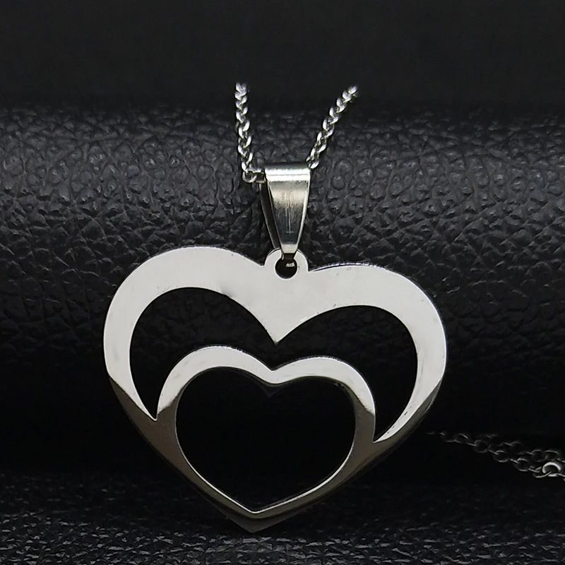 

Fashion Love Heart Stainless Steel Necklace for Women Silver Color Statement Necklace Jewerly colgantes mujer moda N197S07
