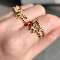butterfly rings for women minimalist zircon open adjustable couple ring stainless steel finger wedding bride jewelry 2022