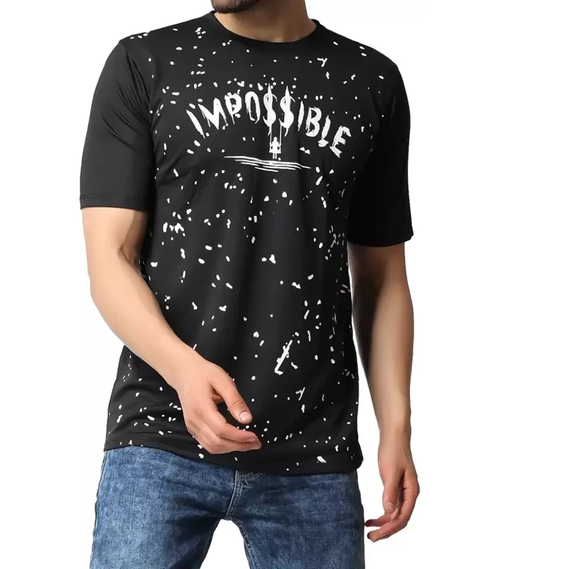 

New Men Full of Stars Chest Letter Printed Round Neck Black T-Shirt High Quality Short Sleeve Casual Top Summer Clothes Pullover