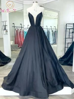 elegant black taffeta simple long evening dress 2022 v neck ball gown prom gown party women party graduation gala