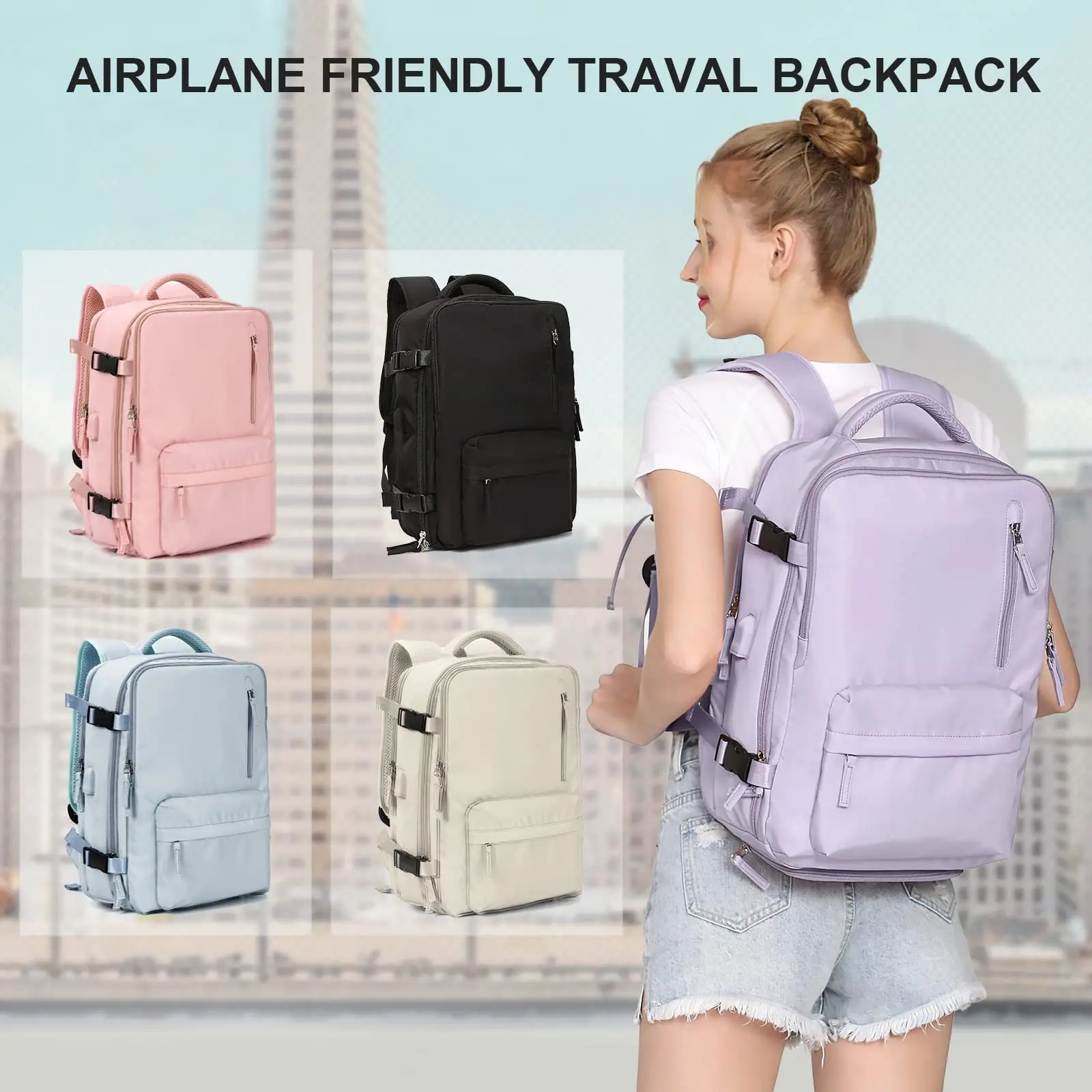 

Multifunctional Travel Backpack Woman Airplane Luggage Bagpacks Large Capacity Women's Bags Lightweight Suitcase USB Charging