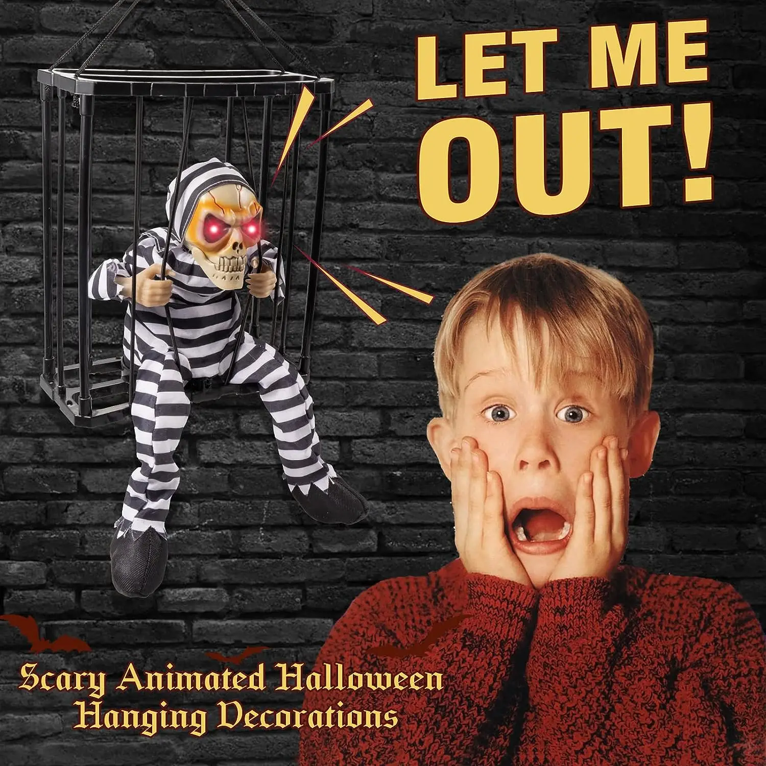 

Halloween Horror Decoration Light Up Talking Skeleton Ghost Prisoner Cage Scary Halloween Electric Toy Haunted House Decor Prop