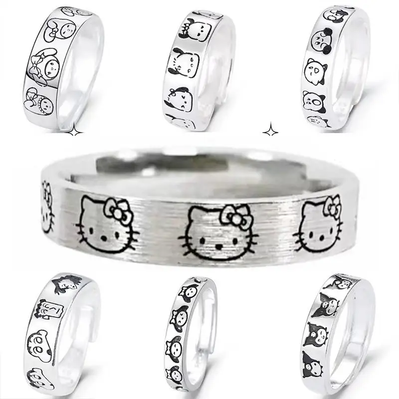 

Hello Kitty Ring Sanrio Kawaii Kuromi Cinnamoroll My Melody Cartoon Lovers Ring Adjustable Accessories Girlfriend Gift Student