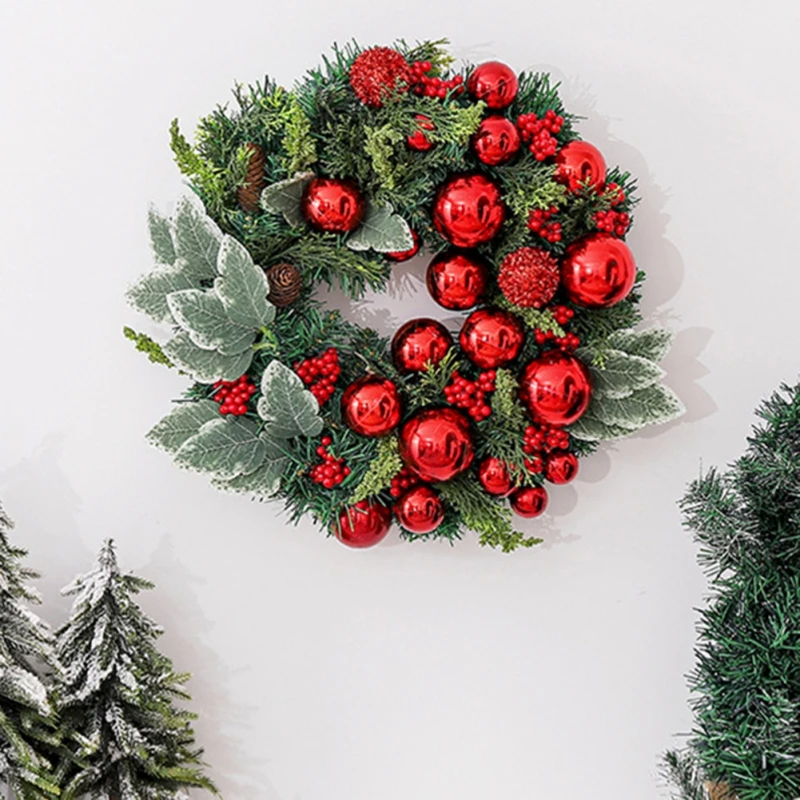 

Christmas Artificial Wreath With Red Berries And Flowers Outdoor Indoor Wall Green Leaves Home Decoration