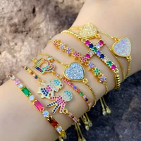 wholesale new diamond bracelet shining colorful zircon jewelry peach heart cross crown brb78