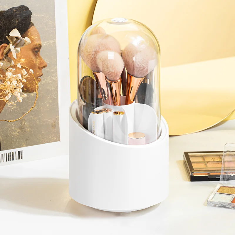 

Ins Rotatable Makeup Brush Barrel With Dust Cover Multifunctional Waterproof And Dustproof Lipstick Cosmetics Storage Good Thing