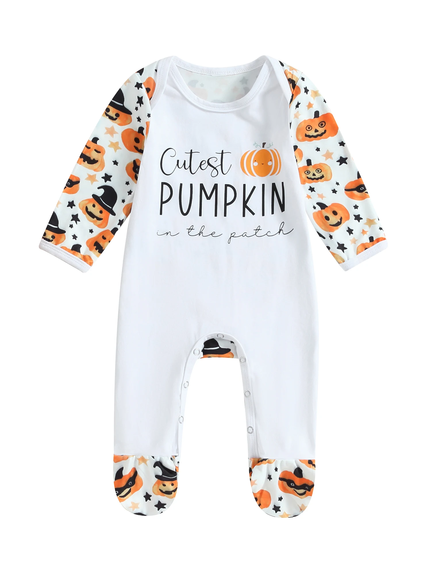 

Cute Halloween Costume for Baby Boys Adorable Pumpkin Print Romper with Long Sleeves for Newborns and Infants