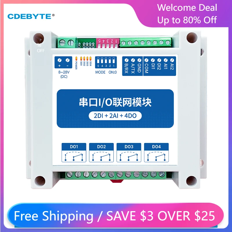 

MA01-AACX2240 IOT RS485 ModBus RTU I/O Network Modules with Serial Port 4 Switch Output 2DI+2AI+4DO Stability Watchdog for PLC